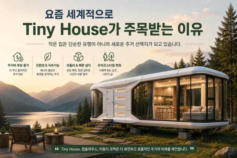자연 속에 위치한 현대적인 Tiny House의 전경