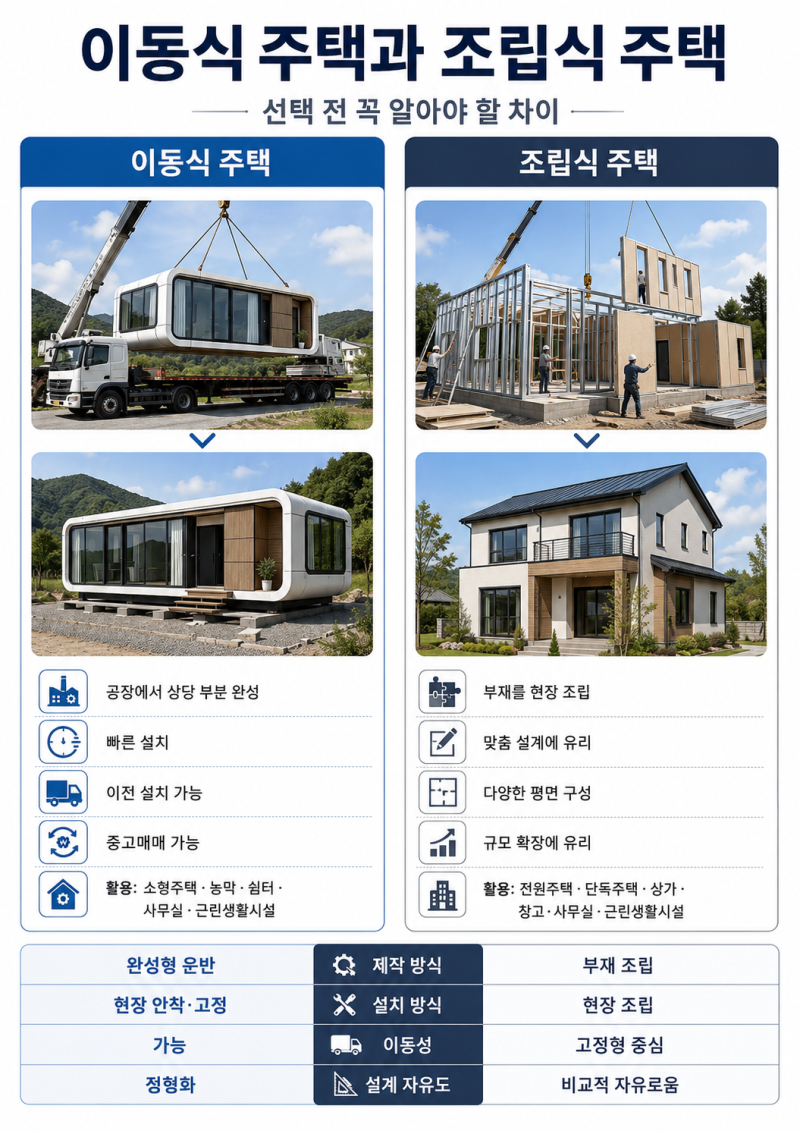 이동식 주택의 장점과 특징을 보여주는 이미지